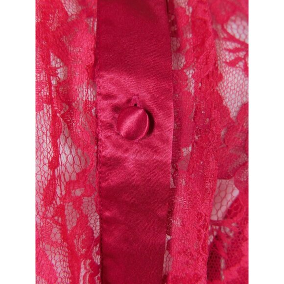 Victoria's Secret Sleep Shirt Womens Medium Large Red Lace Satin Button Front - Picture 4 of 12